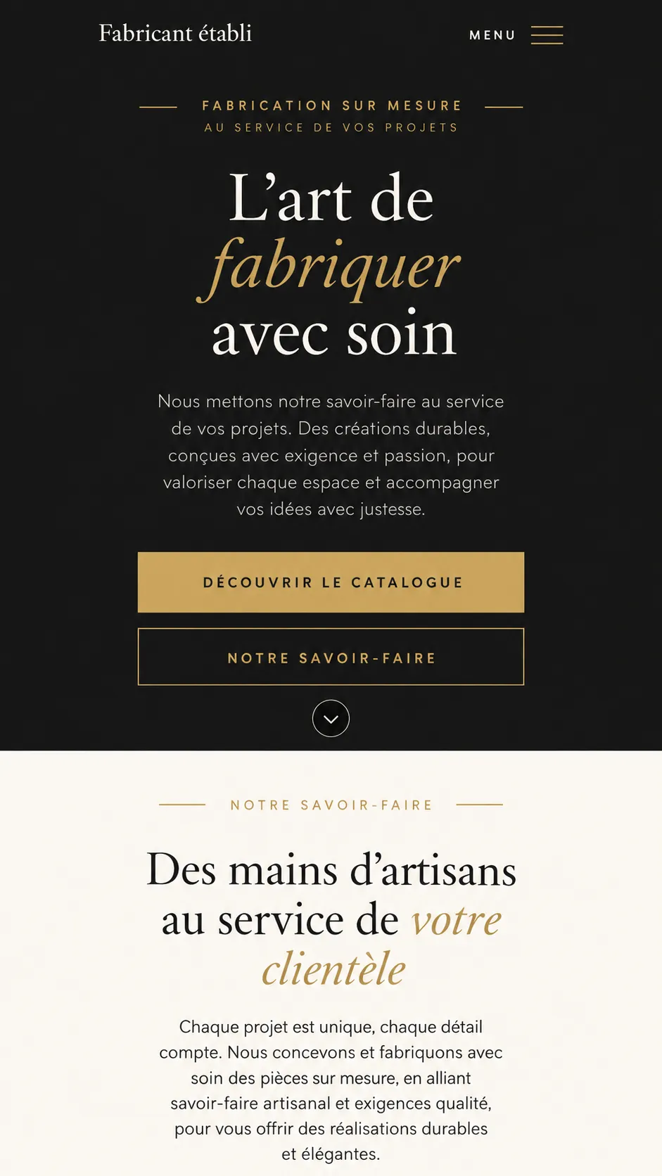 Page d’accueil anonymisée du nouveau site du fabricant établi.